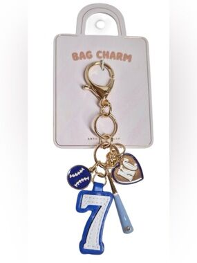 Anthropologie KC Royals Blue Gold No. 7 Bag Charm Baseball Sports Keychain NEW
